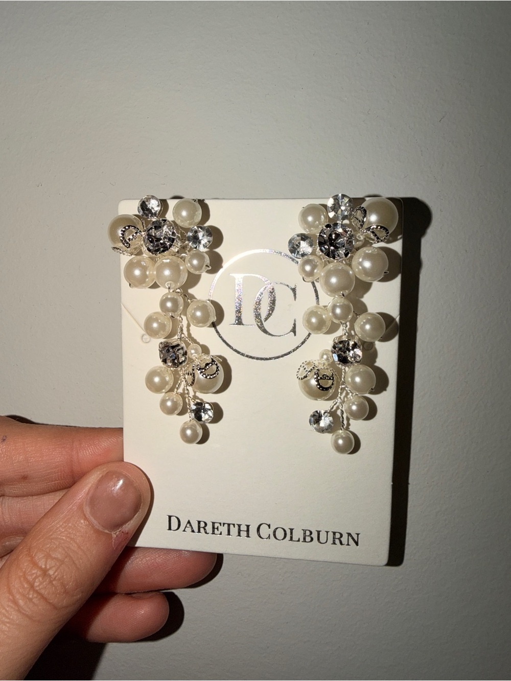 NEW Dareth Colburn Pearl and Crystal Cluster Drop Earrings